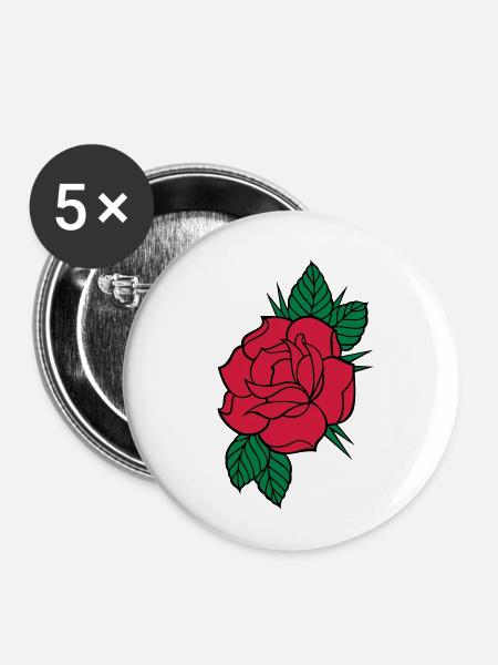 Rose - Dreifarbig - Buttons klein 25 mm (5er Pack) - Weiß
