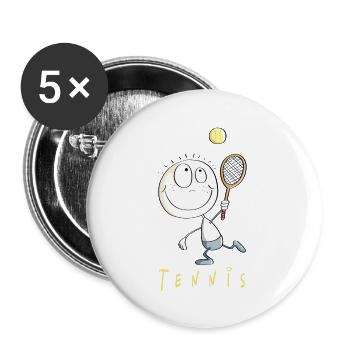 Happy Tennis Spieler - Comic Strichmännchen - Buttons klein 25 mm (5er Pack) - Weiß - Vorne