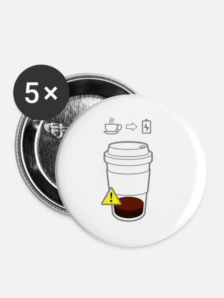Warning Coffee Low - Buttons klein 25 mm (5er Pack) - Weiß