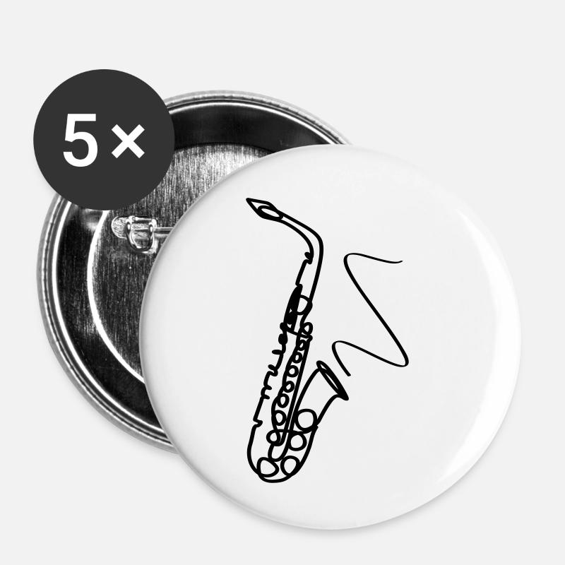 sax - Lot de 5 petits badges (25 mm) - blanc