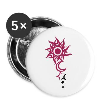 Tattoo with sun, moon and stars. - Buttons small 1''/25 mm (5-pack) - white - Front
