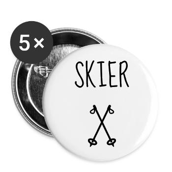 Skifahren Skifahrer Sport Ski Spieler - Buttons klein 25 mm (5er Pack) - Weiß - Vorne