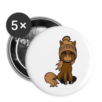 Pony horse sit fun poodlemuetze maedchen suess - Buttons small 1''/25 mm (5-pack) - white - Front