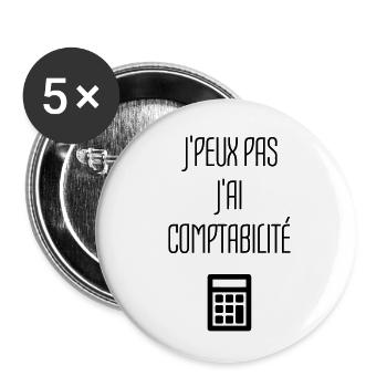 comptable / comptabilité / compter / chiffre - Lot de 5 petits badges (25 mm) - blanc - Devant