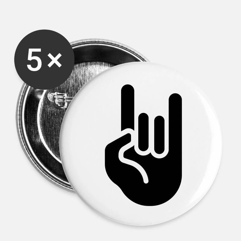 rock hand - Buttons klein 25 mm (5er Pack) - Weiß