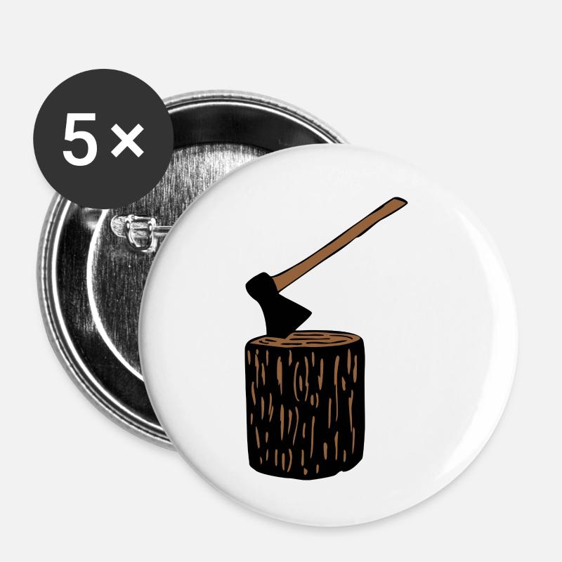 Ax and tree trunk - Buttons small 1''/25 mm (5-pack) - white