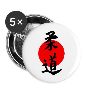 Judo kanji black with red Japanese sun - Buttons small 1''/25 mm (5-pack) - white - Front