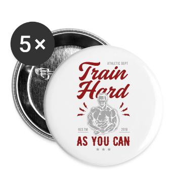 Train Hard - Buttons klein 25 mm (5er Pack) - Weiß - Vorne