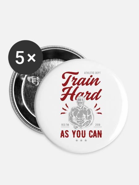 Train Hard - Buttons klein 25 mm (5er Pack) - Weiß