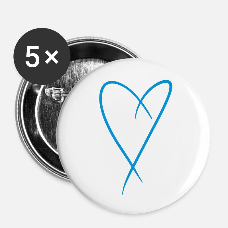 Herz gezeichnet, blau - Buttons klein 25 mm (5er Pack) - Weiß