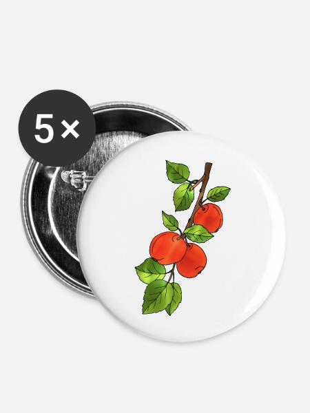Äpfel - Buttons klein 25 mm (5er Pack) - Weiß