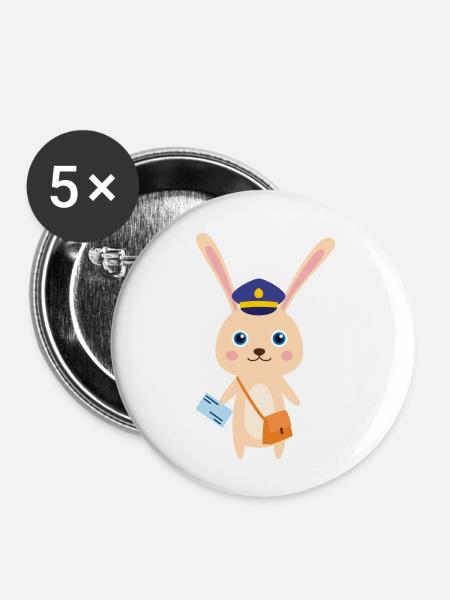 Hase der Postbeamte - Buttons klein 25 mm (5er Pack) - Weiß