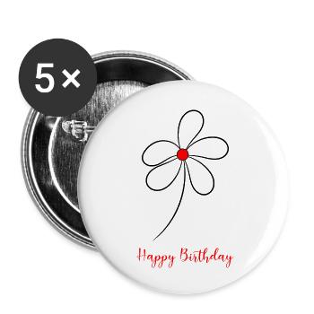 - GEBURTSTAG. HAPPY BIRTHDAY. ALLES GUTE ZUM GEBURTSTAG. - Buttons klein 25 mm (5er Pack) - Weiß - Vorne