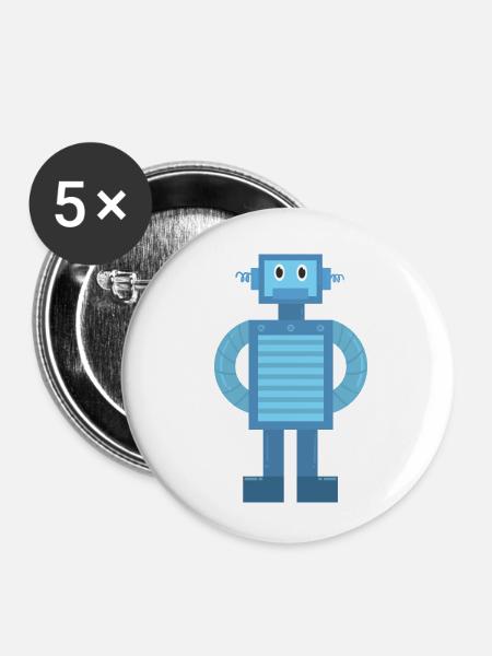 Roboter - Buttons klein 25 mm (5er Pack) - Weiß