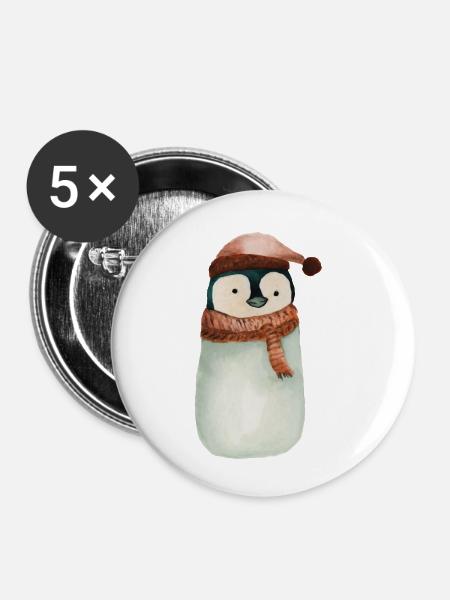 Pingouin - Lot de 5 petits badges (25 mm) - blanc