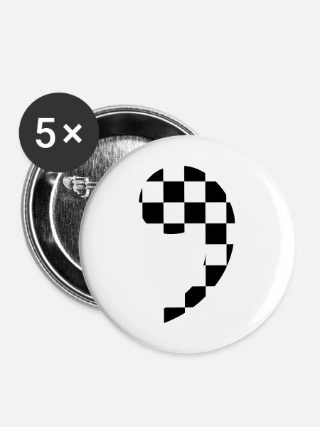 trendige karierte Komma-Geschenkidee Interpunktion - Buttons klein 25 mm (5er Pack) - Weiß