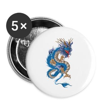 Blauer Drache asiatisch - Buttons klein 25 mm (5er Pack) - Weiß - Vorne