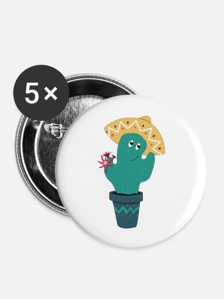 Mexikanischer Kaktus - Buttons klein 25 mm (5er Pack) - Weiß