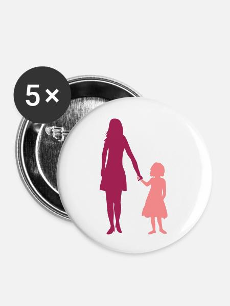 Duo Mädchen Mama - Buttons klein 25 mm (5er Pack) - Weiß