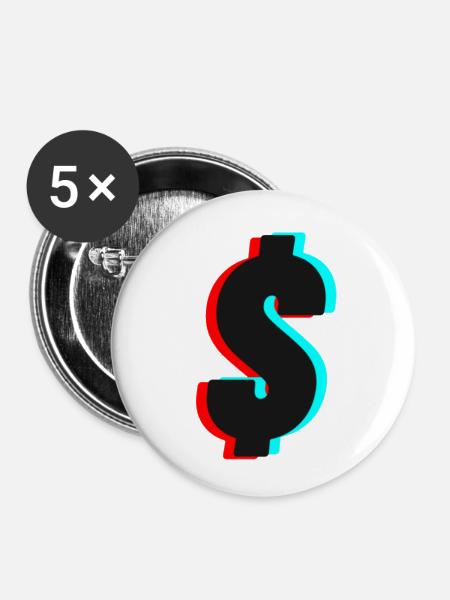 Dollar - Buttons klein 25 mm (5er Pack) - Weiß