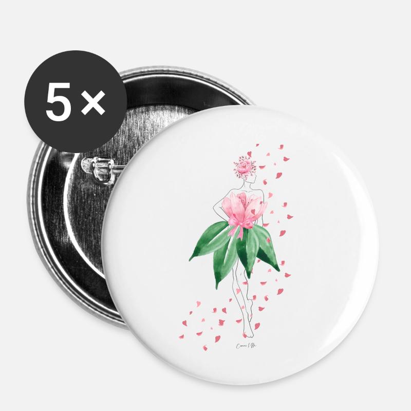 femme fleur4 - Lot de 5 petits badges (25 mm) - blanc