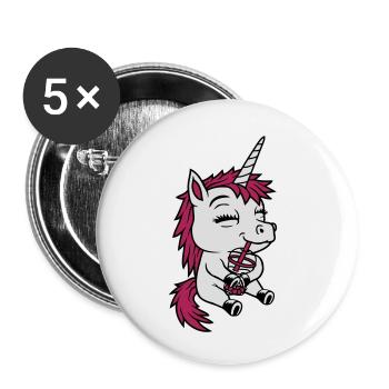 Boba Tea Drinking Unicorn - Buttons small 1''/25 mm (5-pack) - white - Front