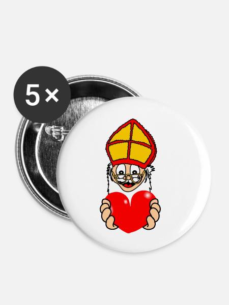Sinterklaas mit Herz - Buttons klein 25 mm (5er Pack) - Weiß