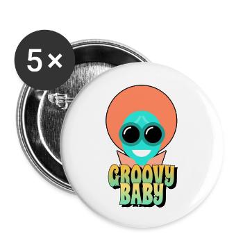 YEAH Groovy Baby! - Buttons klein 25 mm (5er Pack) - Weiß - Vorne