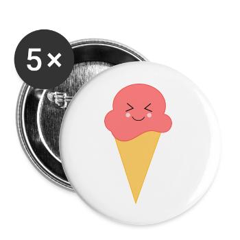Crème glacée Crème glacée à la fraise - Lot de 5 petits badges (25 mm) - blanc - Devant