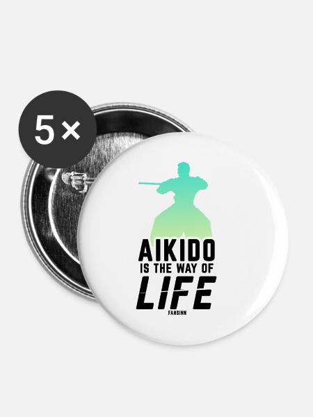 Aikido Schwertkampf Japan - Buttons klein 25 mm (5er Pack) - Weiß