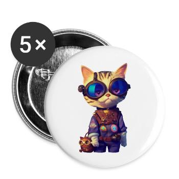 Aviator Cat - Buttons small 1''/25 mm (5-pack) - white - Front