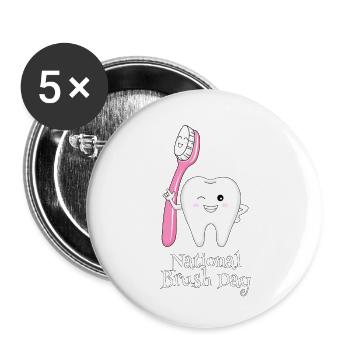 National Brush Day - Tag der Zahnbürste - Buttons klein 25 mm (5er Pack) - Weiß - Vorne