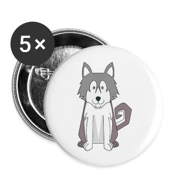 Chien Dessin animé Husky sibérien étonnant - Lot de 5 petits badges (25 mm) - blanc - Devant