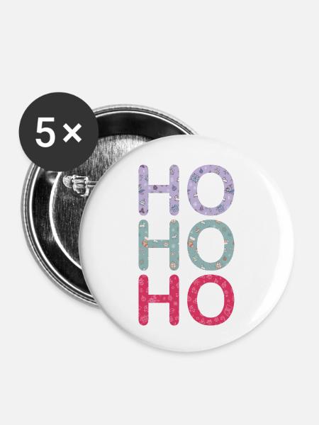 HO HO HO - Buttons klein 25 mm (5er Pack) - Weiß