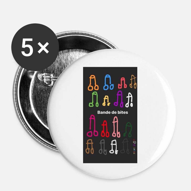 bande de bites - Lot de 5 petits badges (25 mm) - blanc