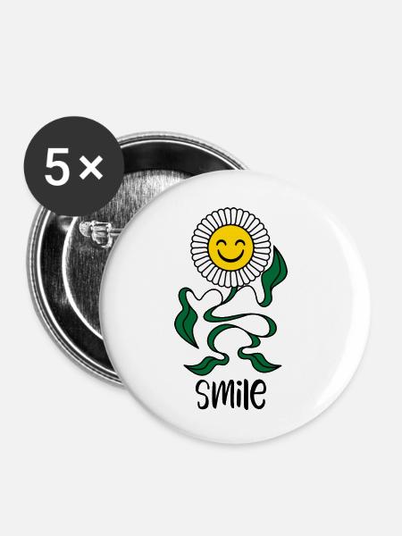 Positives Blumen Lächeln - Buttons klein 25 mm (5er Pack) - Weiß
