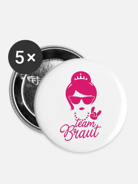Team Braut - Buttons klein 25 mm (5er Pack) - Weiß