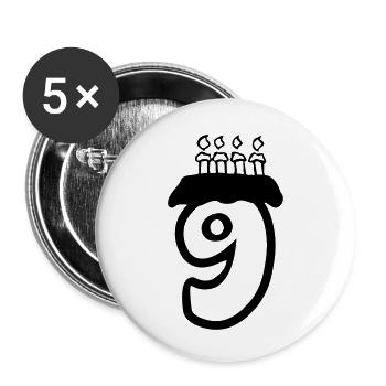 9 birthday - Buttons klein 25 mm (5er Pack) - Weiß - Vorne
