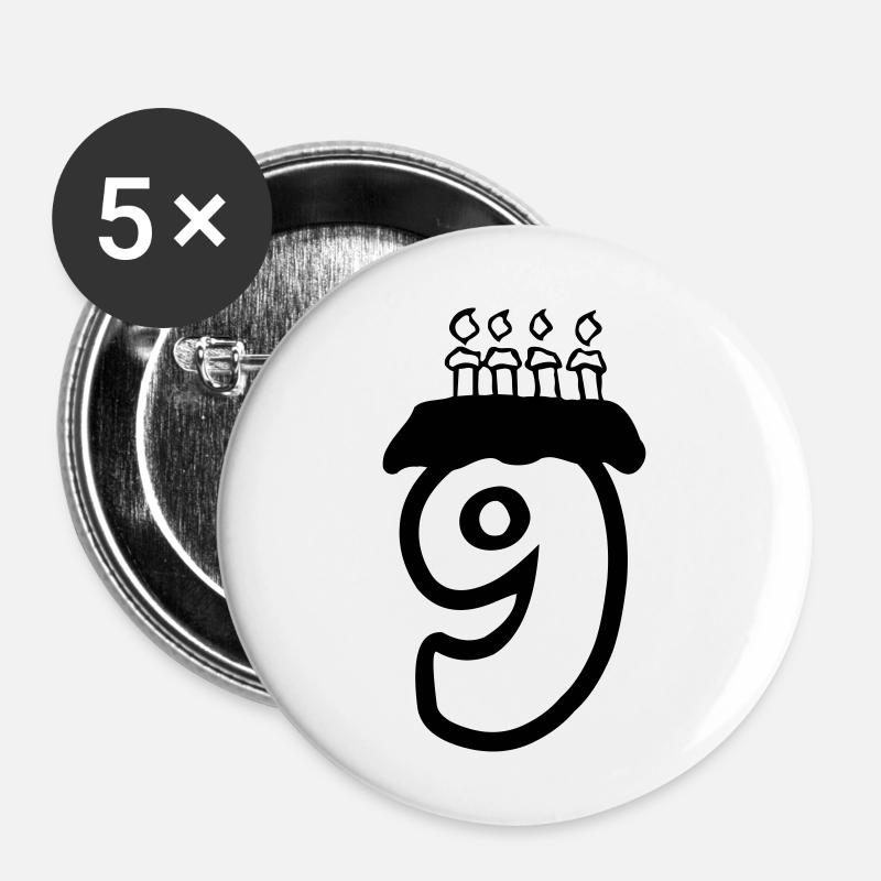 9 birthday - Buttons klein 25 mm (5er Pack) - Weiß