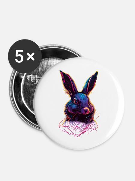 Hase Synthwave 80 s Geschenk - Buttons klein 25 mm (5er Pack) - Weiß