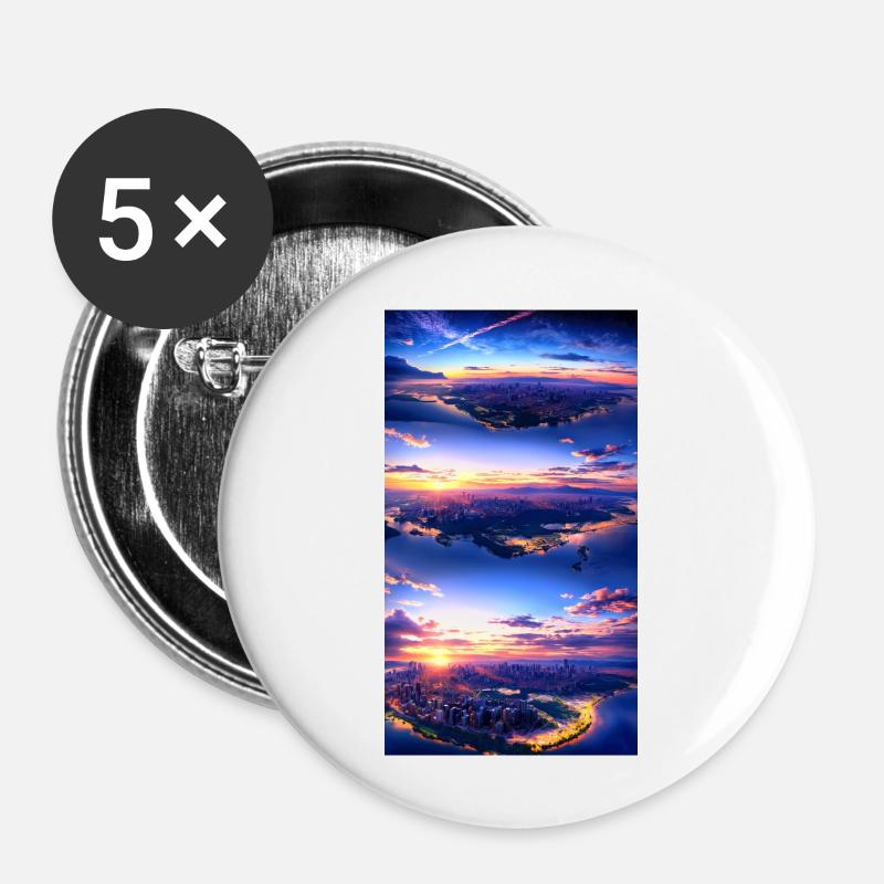 Paysage avec 4 zones, IA générative - Lot de 5 petits badges (25 mm) - blanc