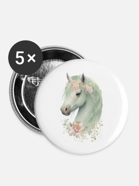 Pferd Mystisch - Buttons klein 25 mm (5er Pack) - Weiß