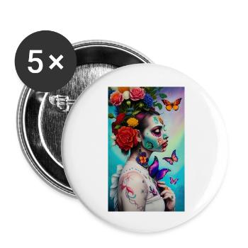 ARTWORK Flower Power Girl - Buttons small 1''/25 mm (5-pack) - white - Front