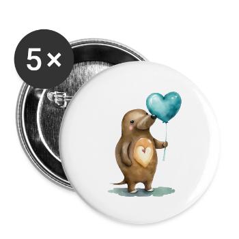 Platypus Heart Watercolor - Buttons small 1''/25 mm (5-pack) - white - Front