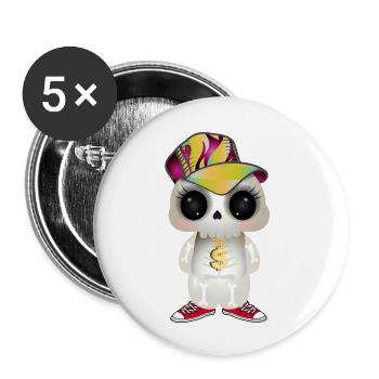 cute cool skull in hip hop look - Buttons small 1''/25 mm (5-pack) - white - Front
