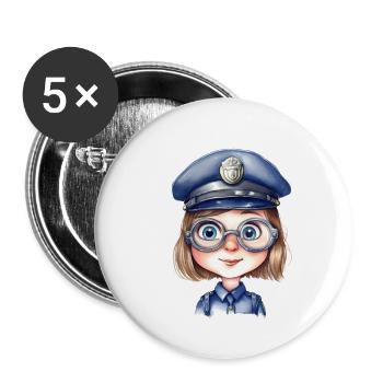 Policewoman Watercolors Drawing - Buttons small 1''/25 mm (5-pack) - white - Front