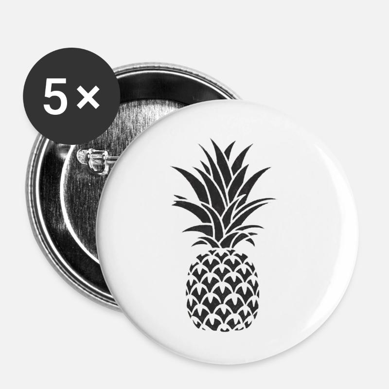Einfache schwarze Ananas - Buttons klein 25 mm (5er Pack) - Weiß