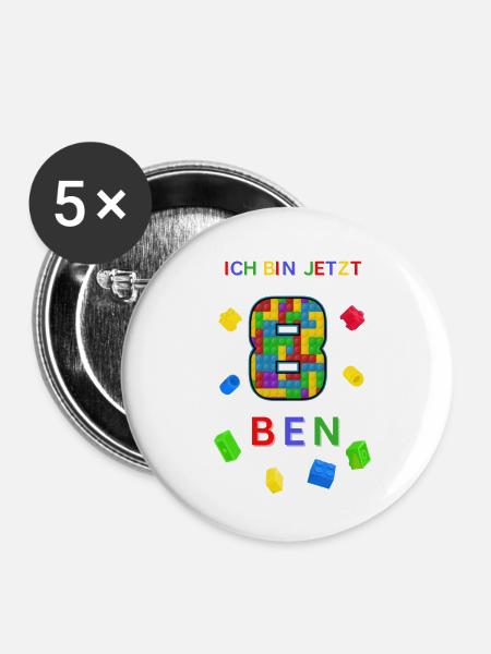 Ben ist jetzt 8 - Buttons klein 25 mm (5er Pack) - Weiß