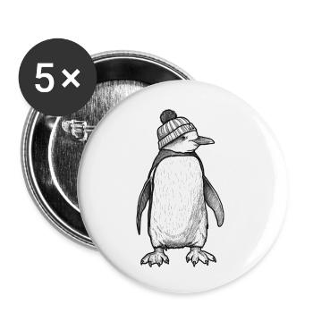 Cool penguin with cap - Buttons small 1''/25 mm (5-pack) - white - Front