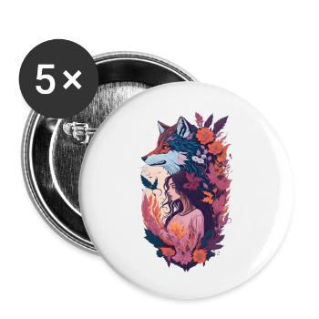 shewolfdaughter wolf wolves woman flowers - Buttons small 1''/25 mm (5-pack) - white - Front
